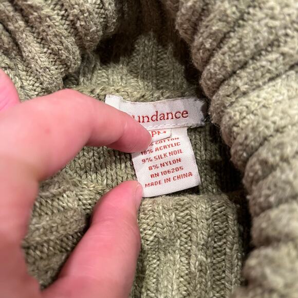 Sundance Turtleneck Sweater Sz M Petite Green Cotton Silk Blend Fall Casual - Picture 2 of 6